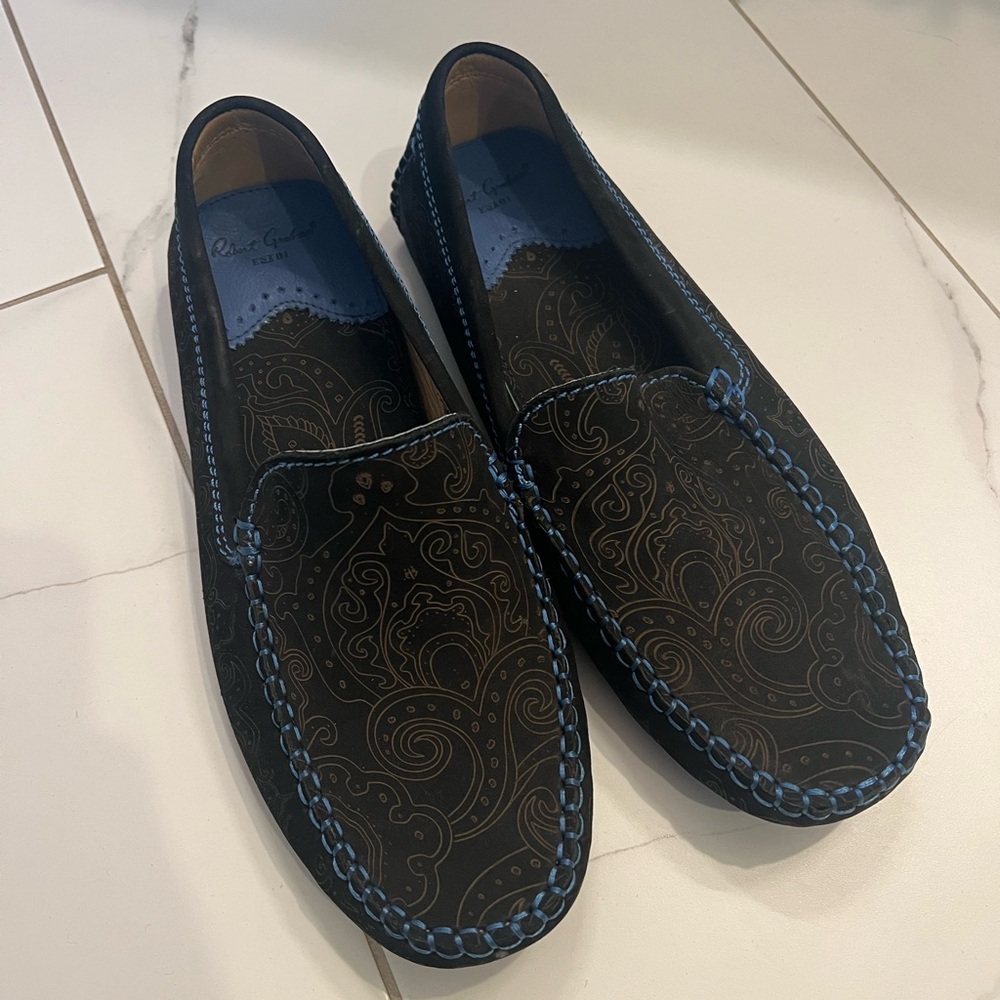 Robert Graham Verrazano Black Gold Purple Paisley Driver Loafer Mens